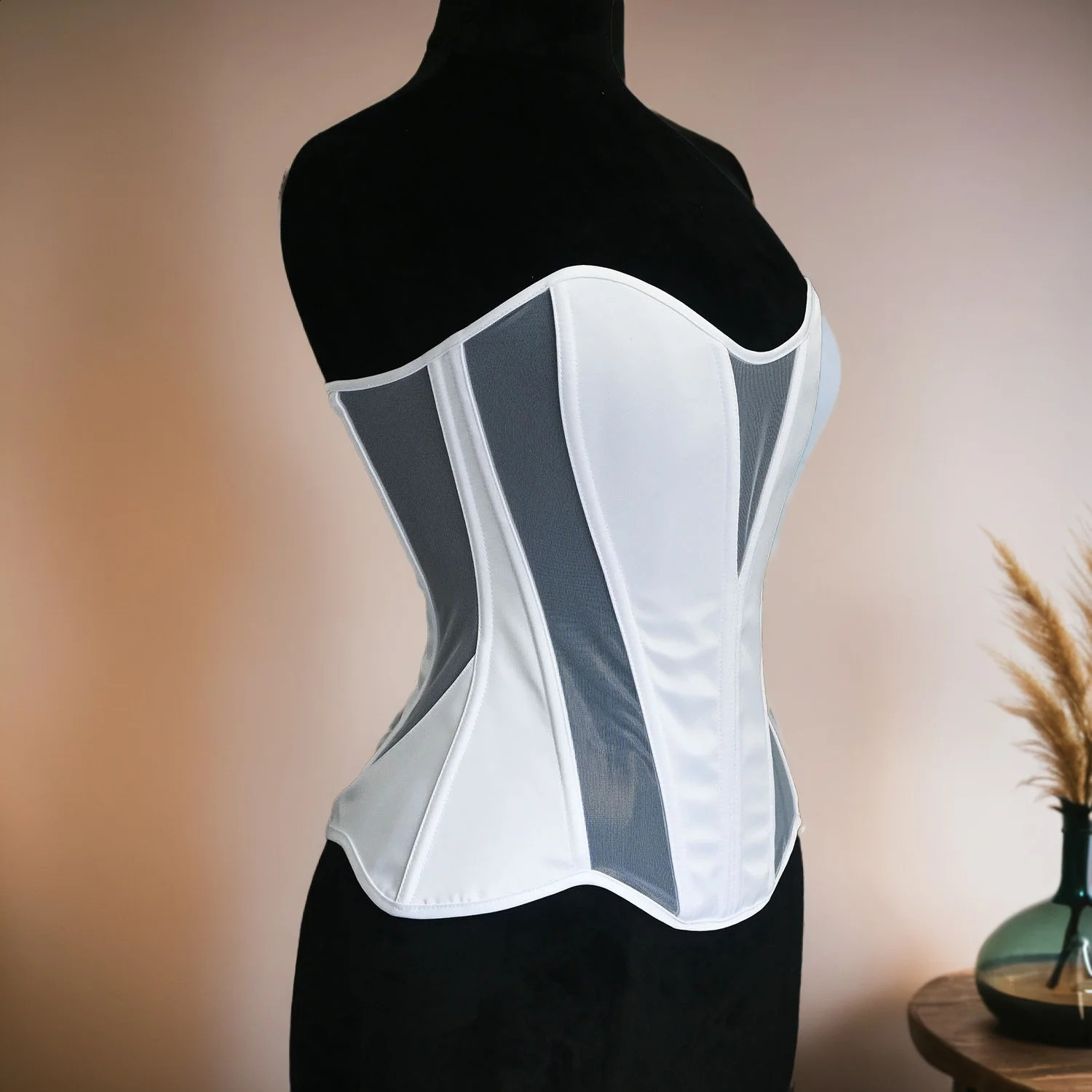 Women Tight Fitting Corset Overbust Lace Up Boned Shapewear Bodices Wedding Party Transparent Quality Mesh Tupe Tops Slimm Waist 250319