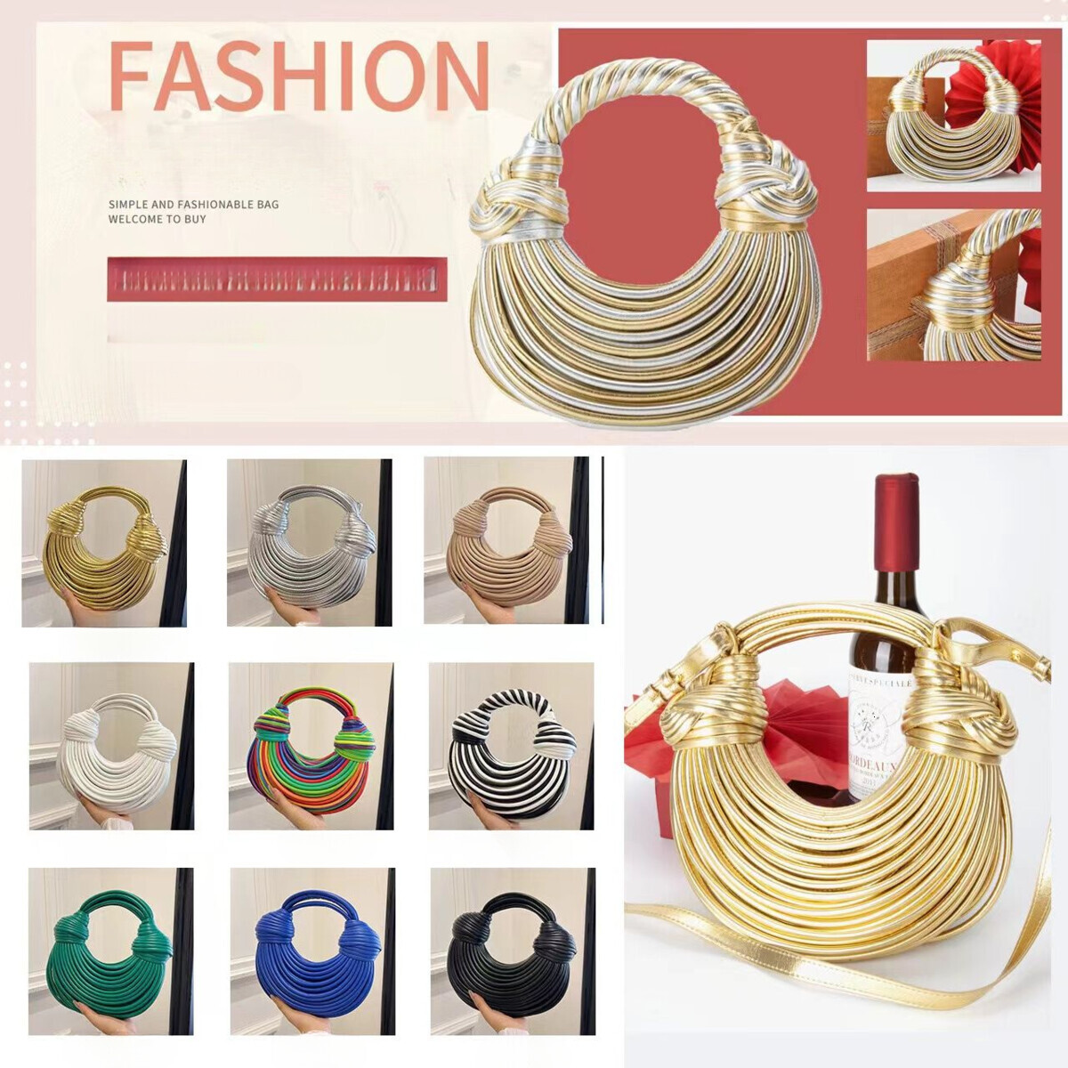 summer small shoulder for women 2025 new handmade woven french niche casual gold handheld crossbody bag