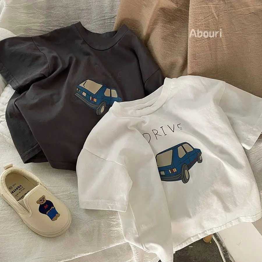 Car pattern baby boy girl short sleeved shirt childrens T-shirt summer loose and fashionable childrens T-shirtT250320