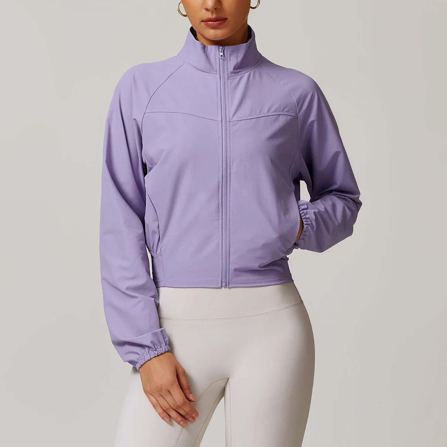 Sports jacket womens stand collar thin windproof outdoor running suit quick drying fitness long sleeved yoga top 250314