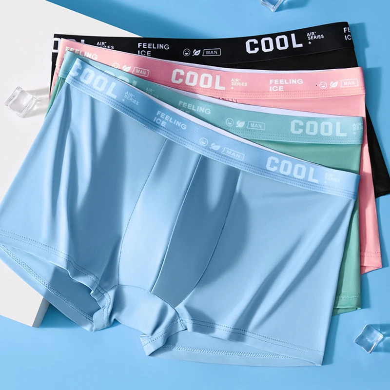 4 pieces of boxing shorts mens underwear ice silk sexy 3A antibacterial breathable elastic Plus size L6XL 250320