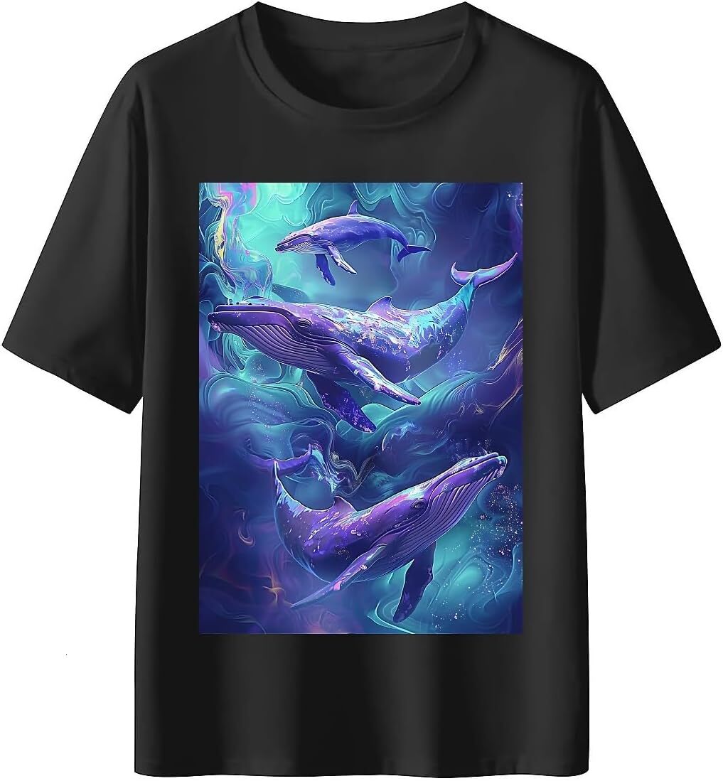 T shirt for Mens Mens Novelty T-Shirts Graphic 2D Print Summer Short Sleeve Beautiful Whales Ocean Shirts Tshirt Graphic Tee Casual Tops Clothes Short