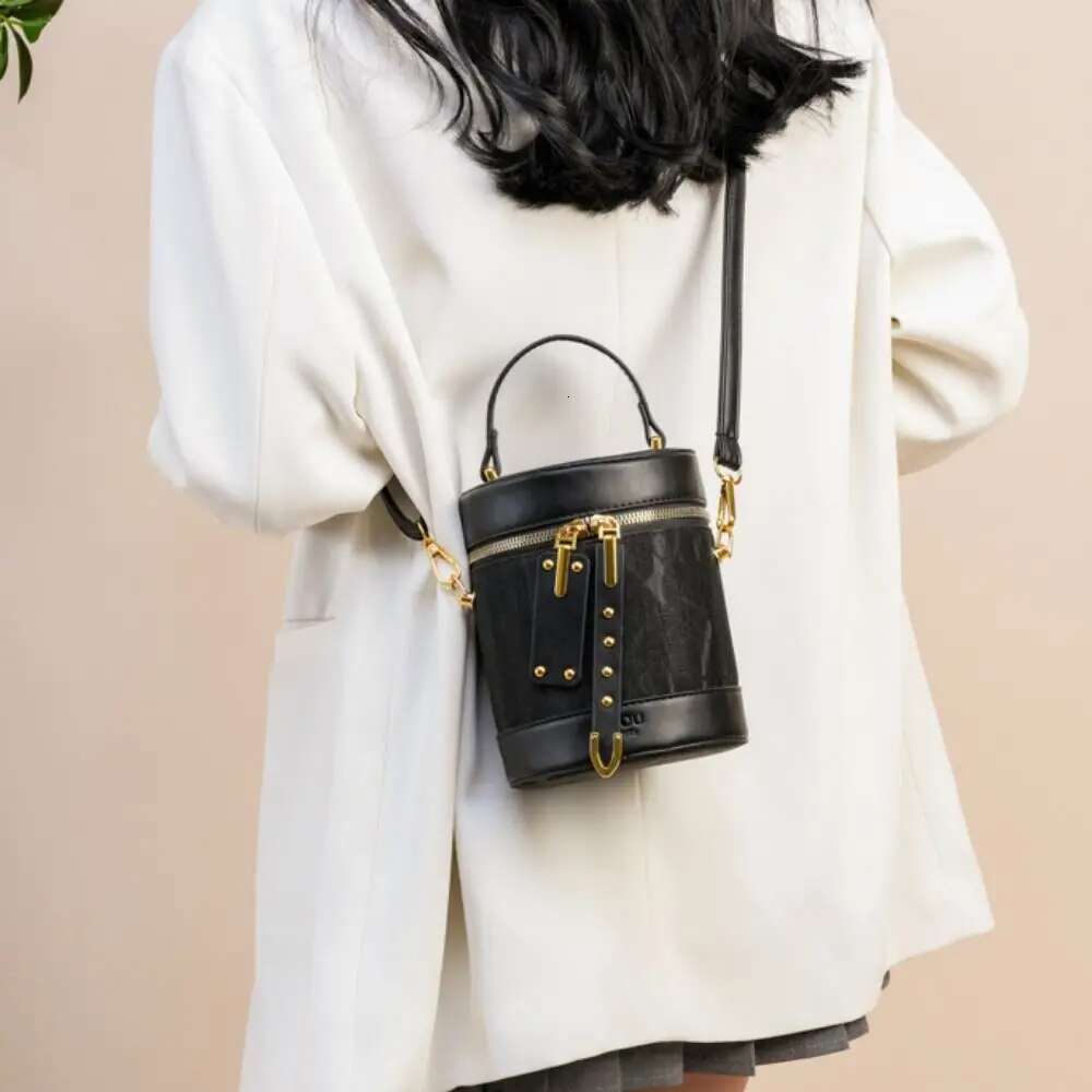 Trendy Pu Leather Women Bucket Vintage Handbag Cyder Crossbody Solid Color Shoulder Bag Travel