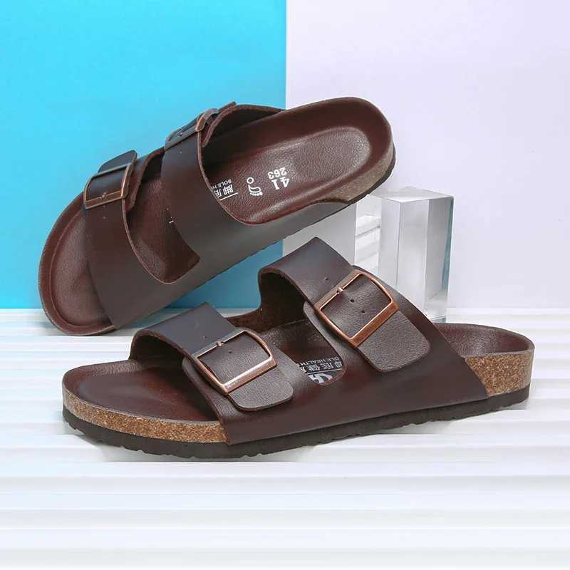 New Summer Cork Sandals Mens Plush Artificial Suede My Slide Brown Classic Buckle Cork Slide Y250320