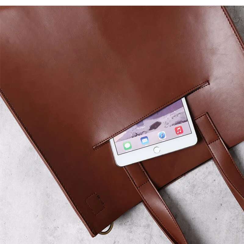 15-Inch Laptop Bag Tote Handbag PU Unisex With Strap Women Men Shoulder Bags