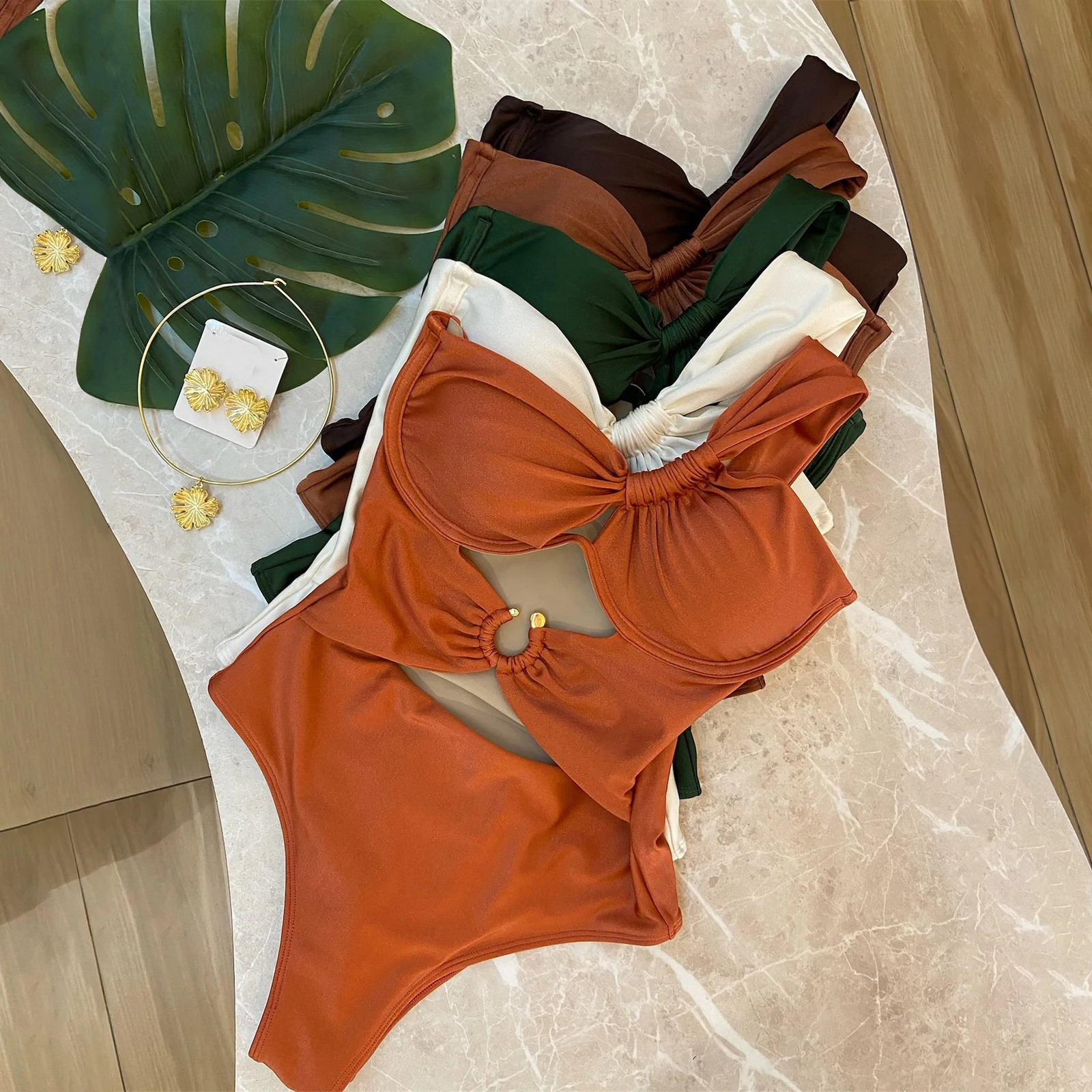 Single shoulder swimsuit womens 2025 sexy bikini Biquini hollow cut 250320