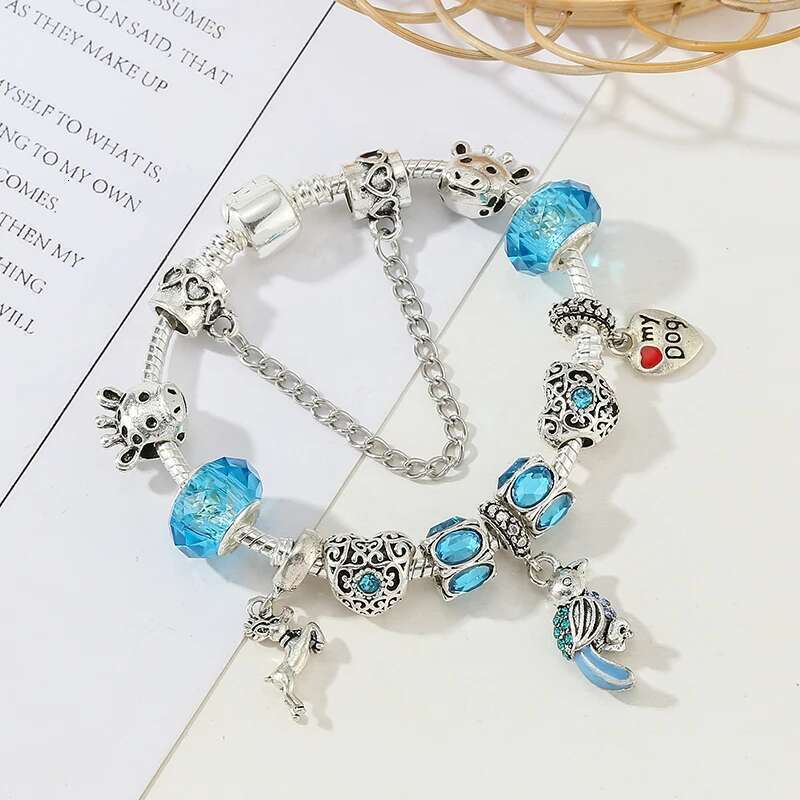 Enamel Bird Pendant Charm Bracelets With Blue Murano Crystal Beads Brand Bracelets For Women Jewelry Gift Pulsera