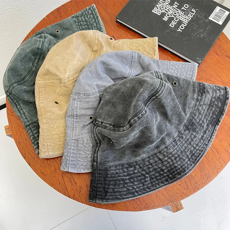 Washed Denim Bucket Hat Women Fishermans Hat Bucket Hat Unisex Bob Caps Hip Hop Gorros Men Panama Windproof Bucket Hat Outdoor 250320