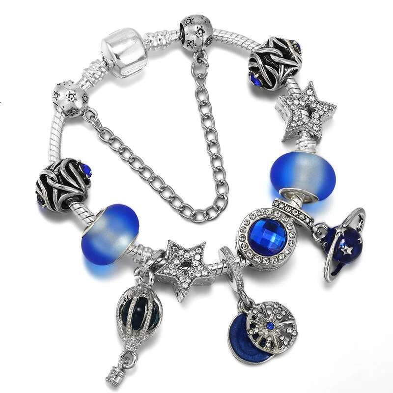 New Arrival Snake Chain Charm Bracelet For Women With Blue Star DIY Charms Beads Pendants High-Quality Jewelry Dropshipping