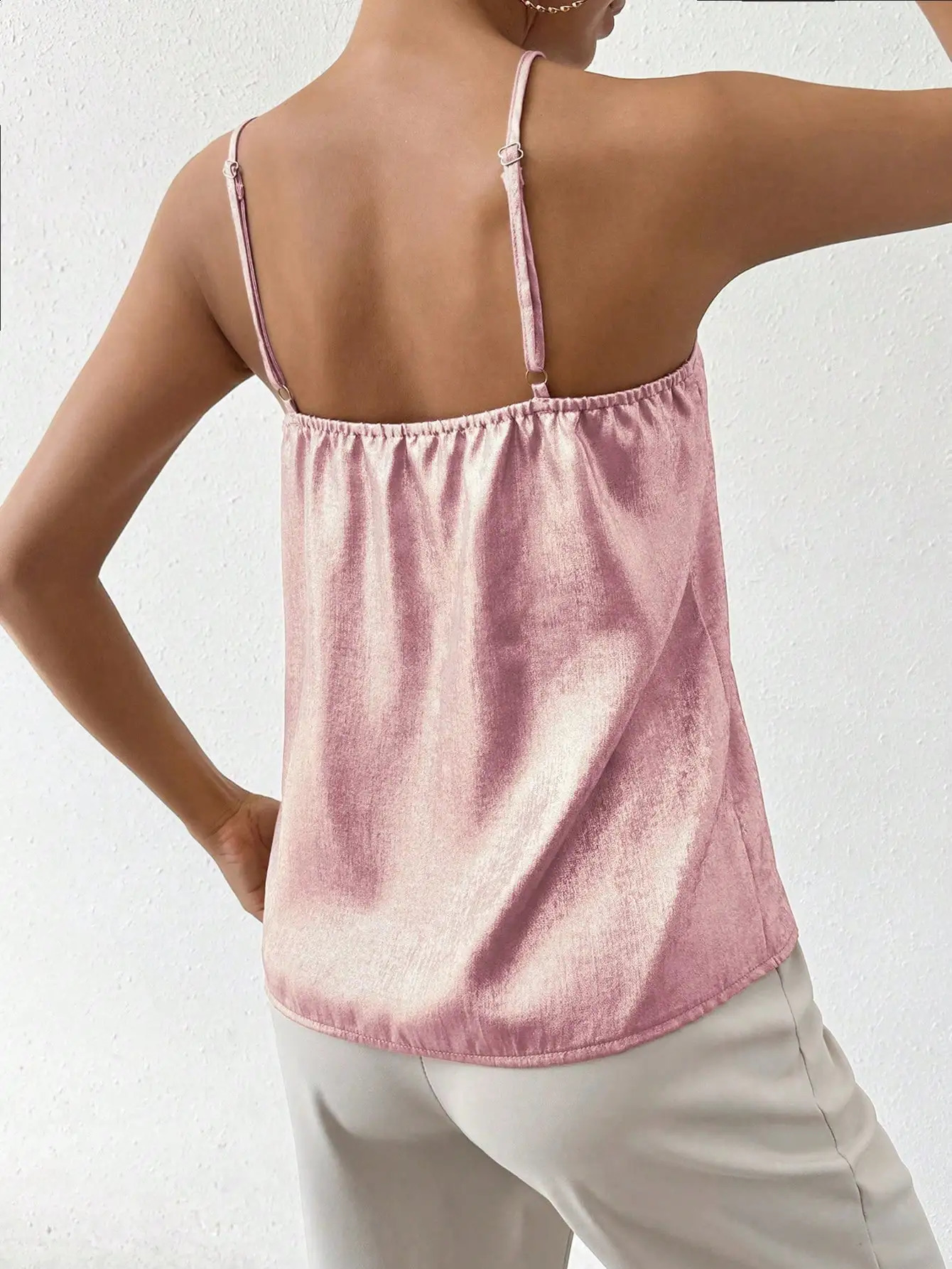 Casual and elegant womens vest thin strap solid color sparkling 250319
