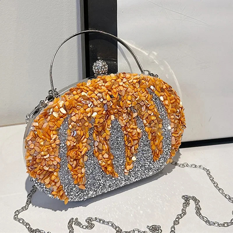 Women Evening Bag Shoulder Messenger Bag Pumpkin drilling Clip Handbag Fashion Purse Party Wedding Clutch 250319