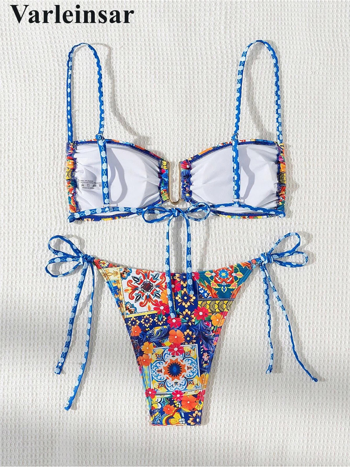 S-XL floral print U-neck shoulder strap bikini womens swimsuit two-piece bikini swimsuit V6455 250314