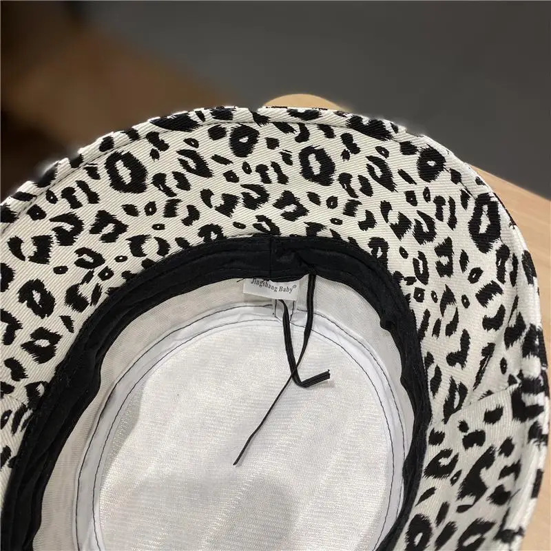 Summer Bucket Hat For Women Fashion Leopard Print Cotton Foldable Portable Panama Unisex Beach Fishing Bunny Sun Hat Hip Hop Bob 250320
