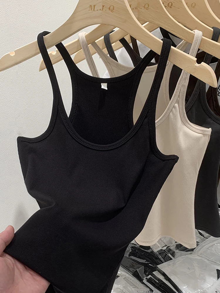 90s Cool s Streetwear Soft Tees Solid Color Basic Ribbed Knitted Tank Top Women Summer Vintage Sleeveless Camis 250320