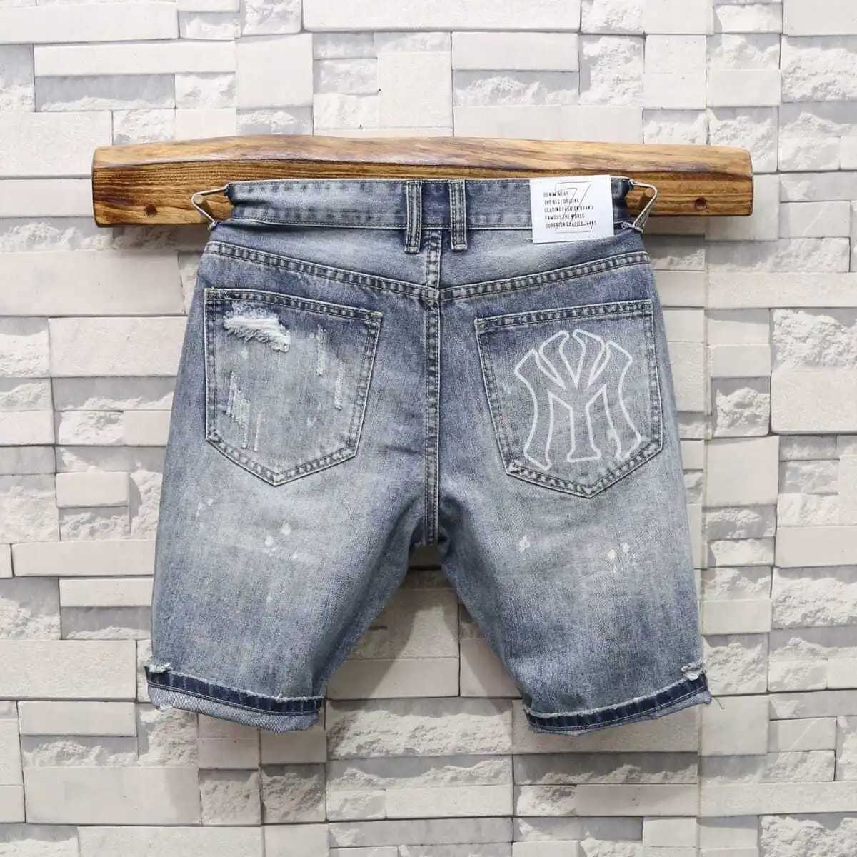 Summer Luxury Clothing Casual Knee Length Solid Jeans Men New Printed Denim Korean Fashion Ripped Patchwork Slim Shorts Male W250319