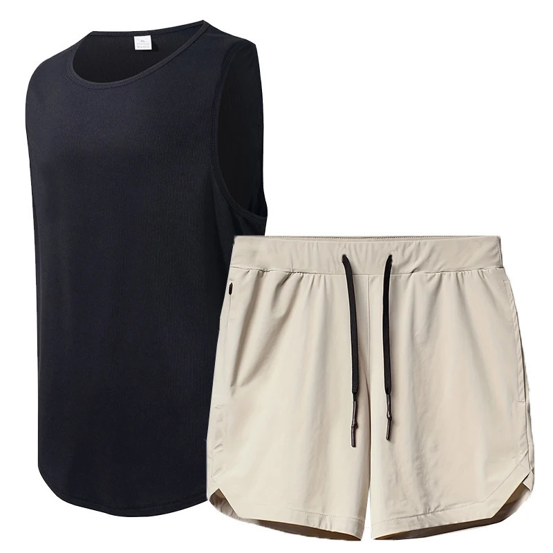 ADED Summer Breathable Sports Suit Mens Loose-Fit Quick-Drying Vest and Short Quarter Pants Casual Ensemble 250320