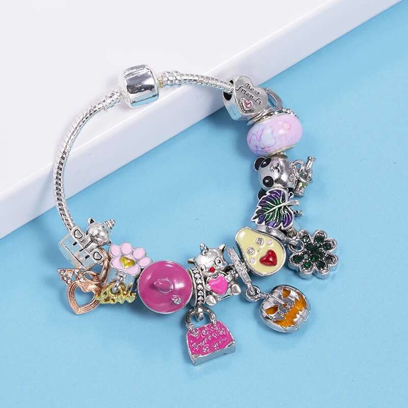 New Fashion Charm Bracelets Fits DIY Colorful Leaf Heart Beads Bracelet Bangles For Women Bijoux Pulseras Jewelry Gift Wholesale