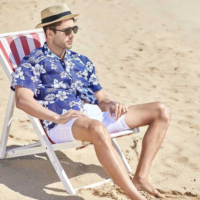 Fashion Mens Hawaiian Shirt Male Casual Colorful Printed Beach Aloha Shirts Short Sleeve Plus Size 5XL Mens Hawaiian Shirt M250320