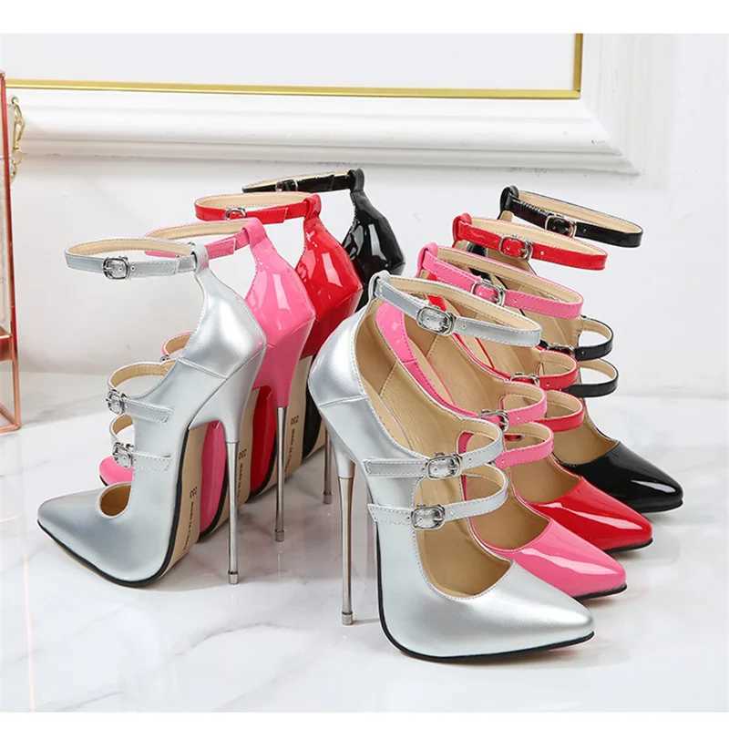 16cm Super High Heels Ankle Strap Sexy Pumps Fetish Stilettos Instep Strap Pole Dance Model Show Stripper Unisex Shoes S6ize 4C250319