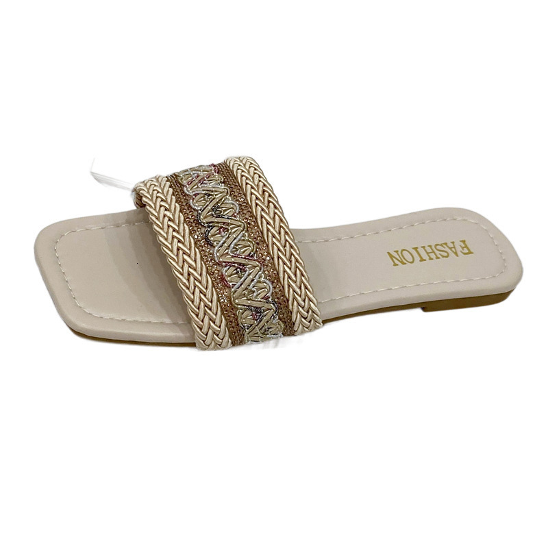Ethnic Style Fisherman's Cool For Women's Summer Outdoor Wear, Size 41-43 Woven Sweat Absorbing Flat Bottom Casual One Word Slippers