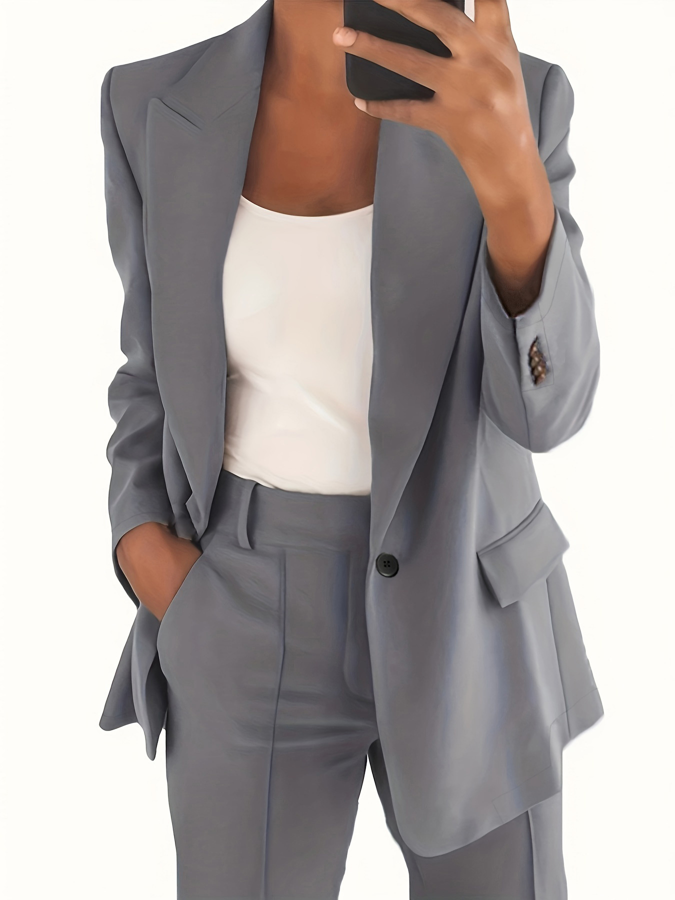 K317Chic Women's Slim Lapel Cardigan Suit Jacket - Classic Solid Colors