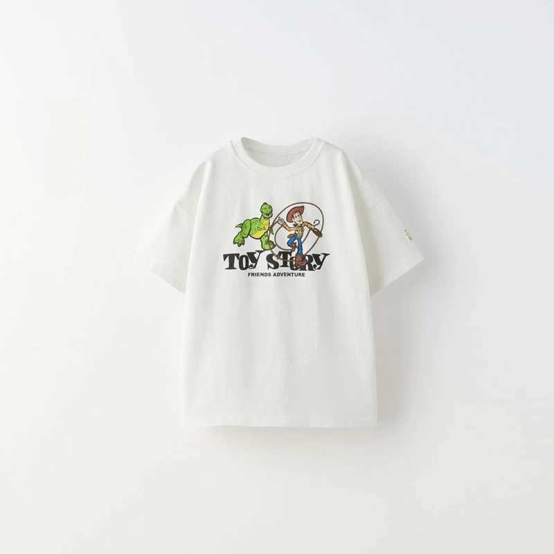 Black T-shirt printed top baby summer clothing cartoon short sleeved T-shirt simple and cute loose bottom shirt childrens thin pure cotton clothingT25