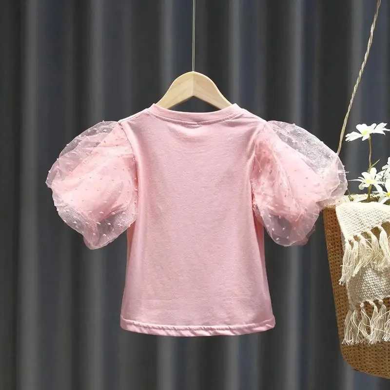 Summer cotton girls T-shirt lace short sleeved girls T-shirt solid color simple childrens clothing T-shirtT250320