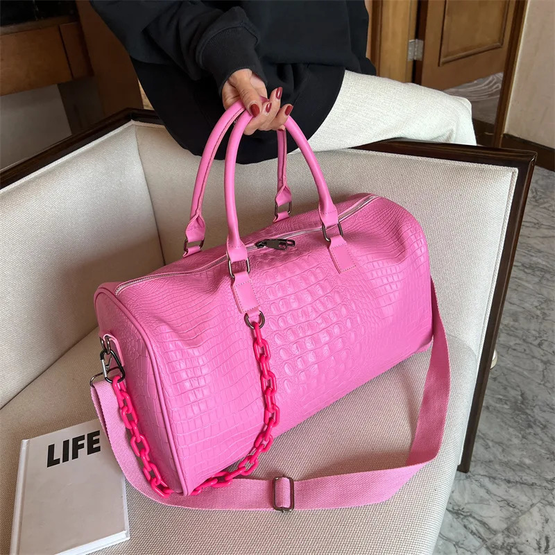 Womens travel luggage handbag large capacity business candy colored shoulder bag waterproof PU travel commuting fitness cross bag 250318