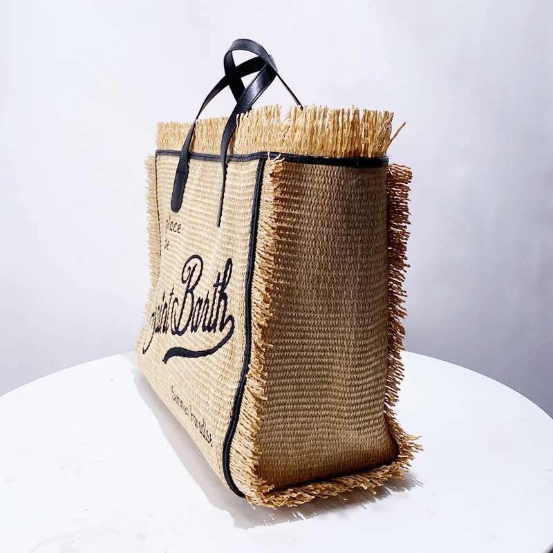 Straw Handmade Weave Bags For Women Designer Handbag Purses 2024 New Casual Letter Tassel Decoration Large Capacity Tote