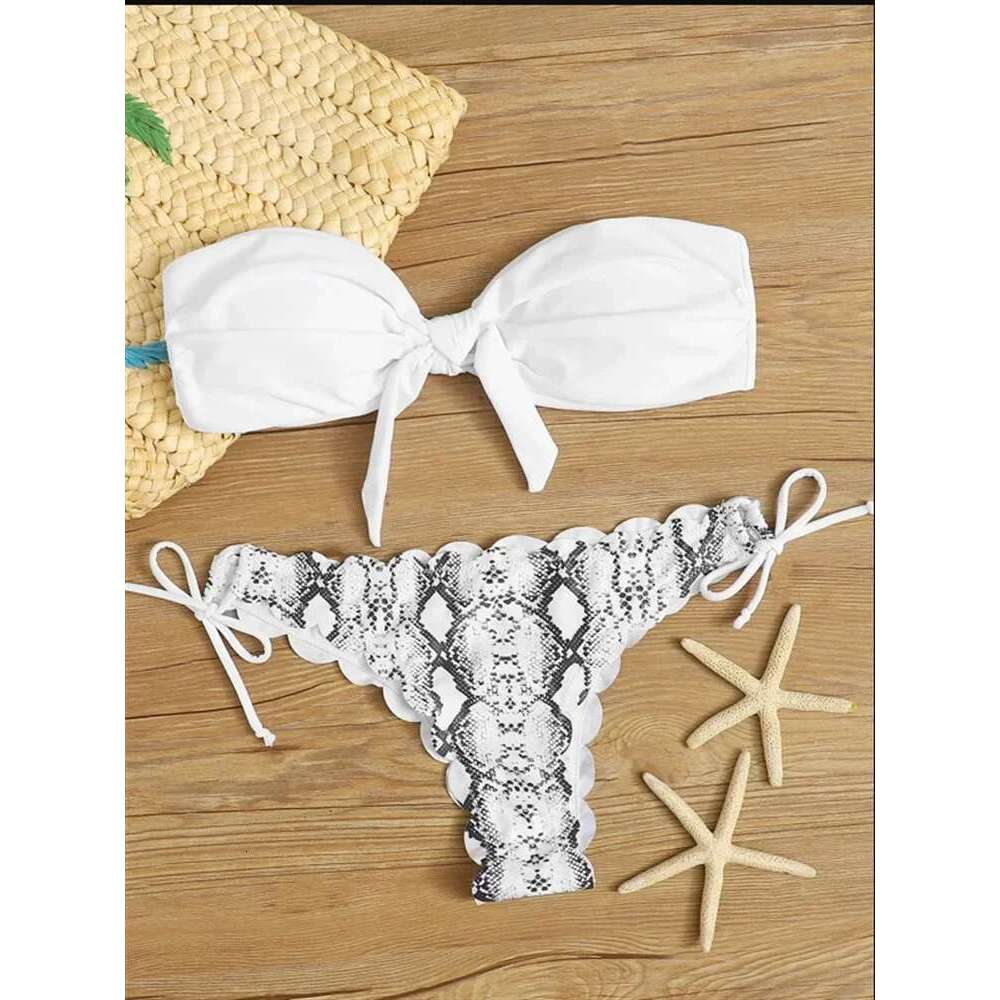 Beach Bikini 2024 Sexy Women's Front Line Leading with Leopard Pattern Swimsuit Women's Push Up Ruffle Bow Swimsuit thong Swimsuit