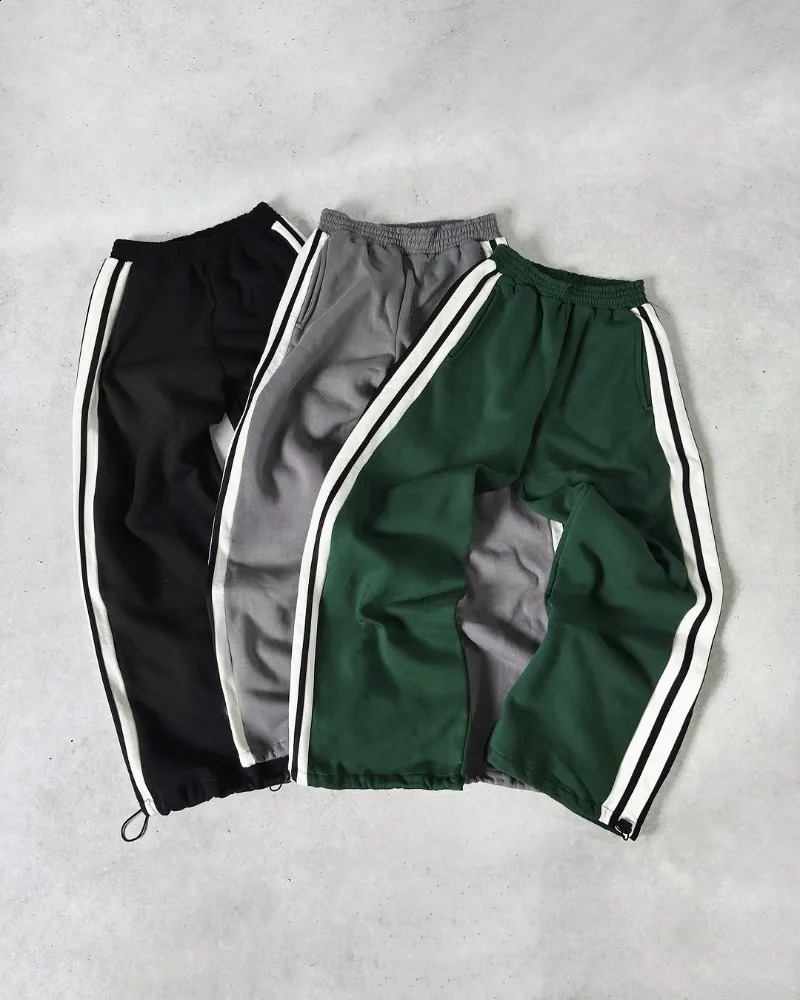 Y2k Mens Casual Trousers Gothic Hip Hop Rock Striped Fashion High Waist Wide Leg Pants Retro Extra Large Knitted Womens 250317