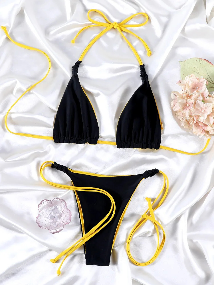 2025 Bikini Set Triangle Swimsuit For Women Sexy Beachwear Two-Sided Bikini Sets Halter Swimwear Low Waist Biquinis 250320