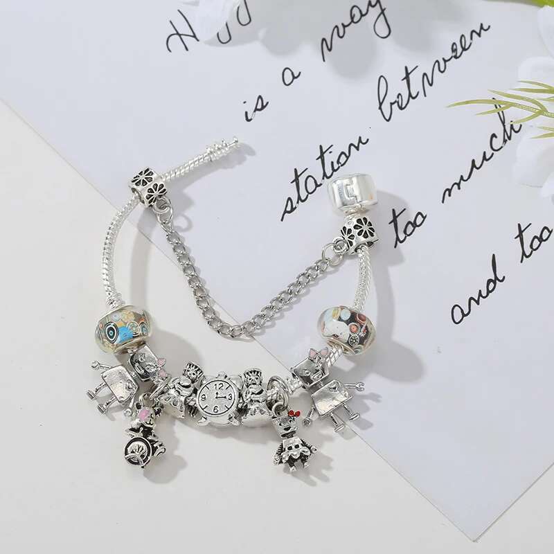 Authentic Silver Plated Little Bella Dangles Bangle & Bracelet for Women sterling Silver Color Angel Beads Bracelet Jewelry Gift