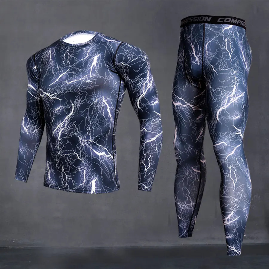 SIZE S-4XL 2pcs / Sets Men Compression Running Jogging Tights Suits Clothes Sport Long T-shirt Pants Gym Fitness Workout Clothes 250319
