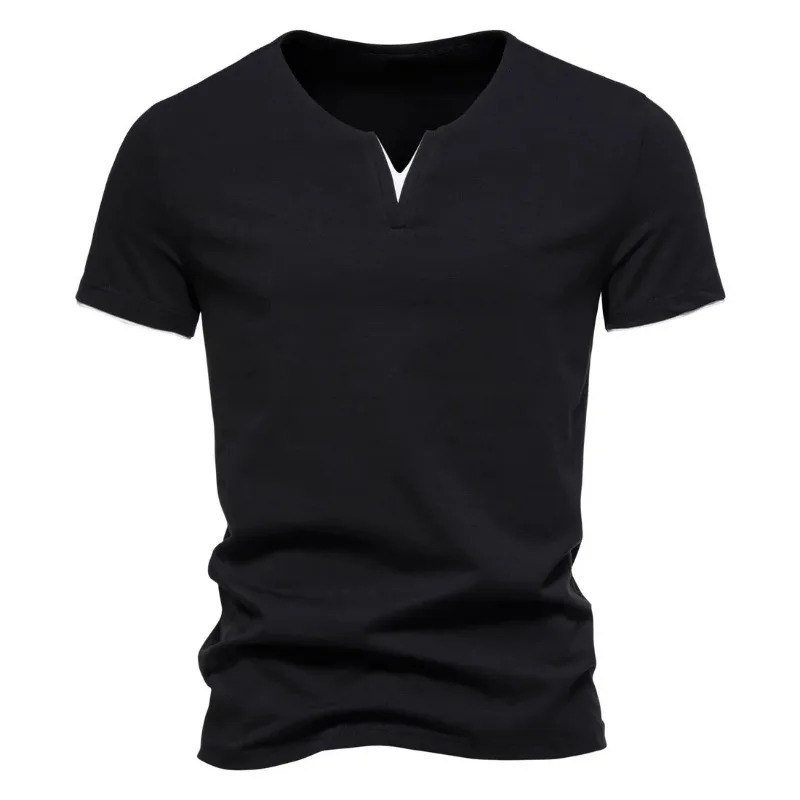 Summer Mens Short Sleeve Henley V-neck Lightweight TShirts Casual Cotton Slim Fit Basic Loose Fitness Sports Breathable Top 250409