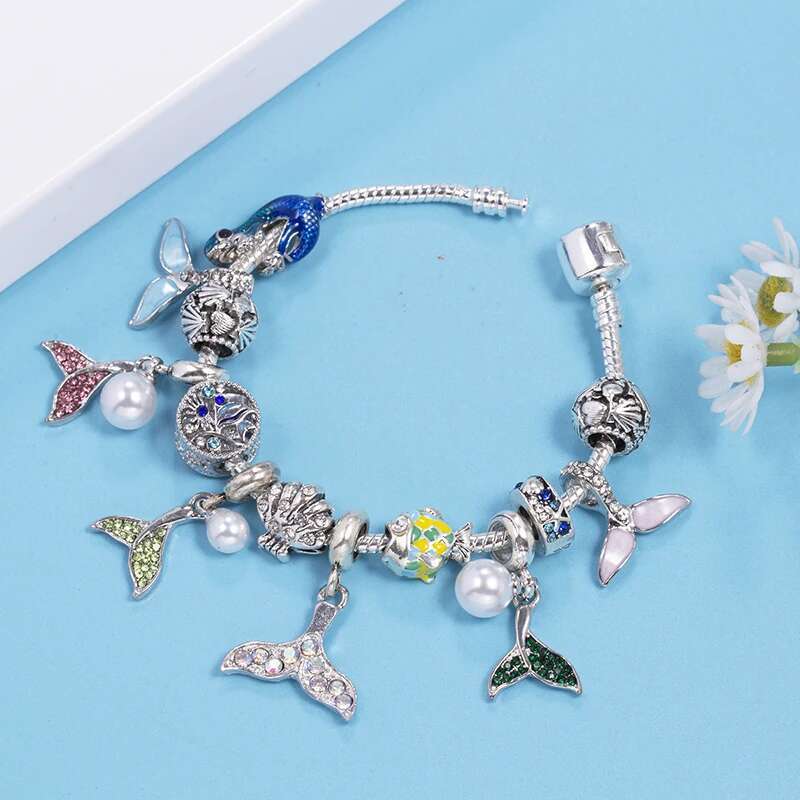 Summer Styles Charm Bracelets Fits DIY Crystal Fish Tail Beads Bracelet Bangles For Women Bijoux Pulseras Jewelry Gift Wholesale
