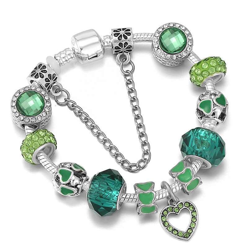 Cryatal Butterfly Pendant Charm Bracelet Female With Green Murano Glass Beads Bracelet For Women Men Jewelry Gift Dropshipping