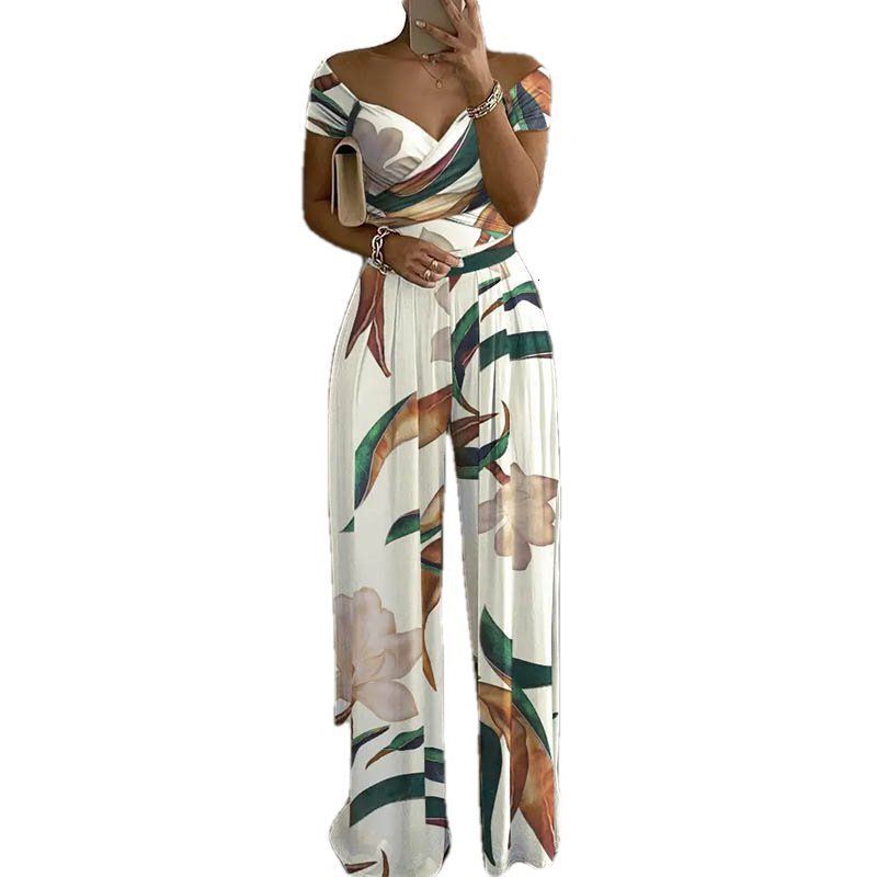 Womens Clothing Fashion Temperament Elegant Commuting Printed Wide Leg Jumpsuit