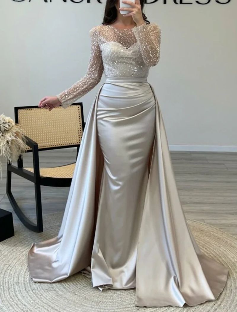 Clothing Women's Banquet Long Sleeved Temperament Socialite Annual Meeting Host Aura Queen Sequined Evening Dress