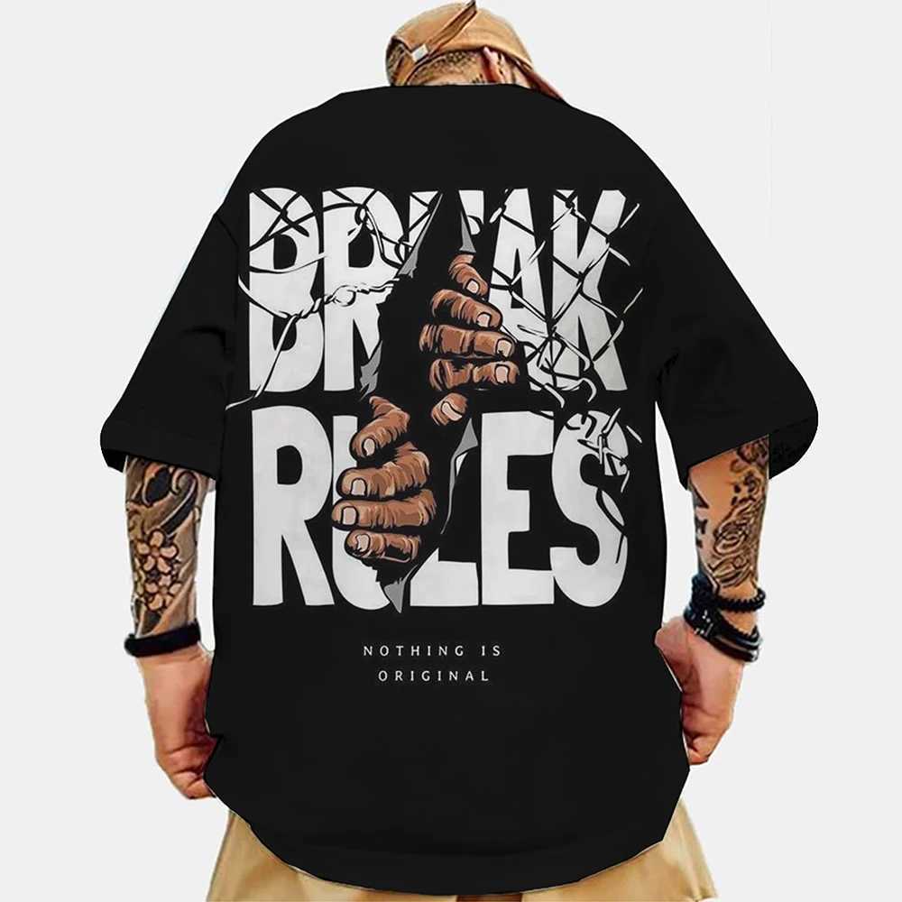 Fashionable mens T-shirt letter printing fashionable mens cotton T-shirt street Harajuku loose and ultra-fine short sleeved waist circumference T-shir