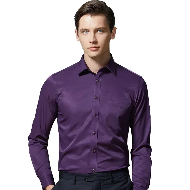 Elastic Ice Silk Shirt Mens Long sleeved Black Short sleeved Professional Dress Shirt Business Casual Non iron Inch Shirt 250320