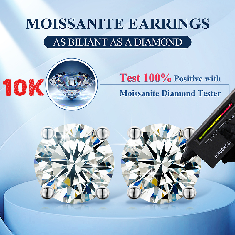 TUHE Unisex Round 6mm-10mm Moissanite Diamond Stud 10k Earrings For Men Women Screw Back Earrings Fine Jewelry