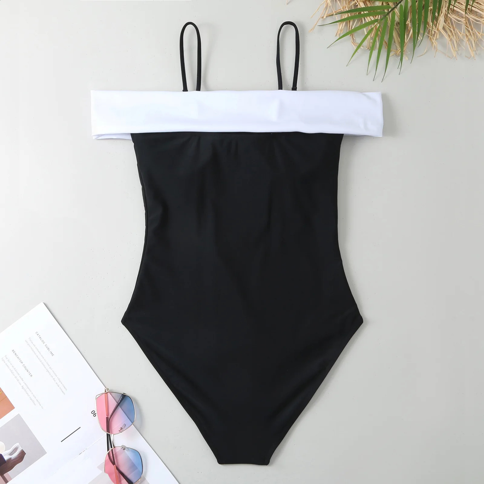 2023 Bowknot swimsuit womens onepiece solid black 250312