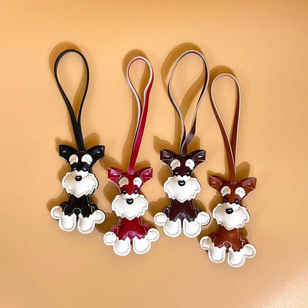 Cartoon PU Animal Keychain Cute Schnauzer Keychain Female PU Leather Dog Pendant Keychain Backpack Pendant DecorationXJ250319