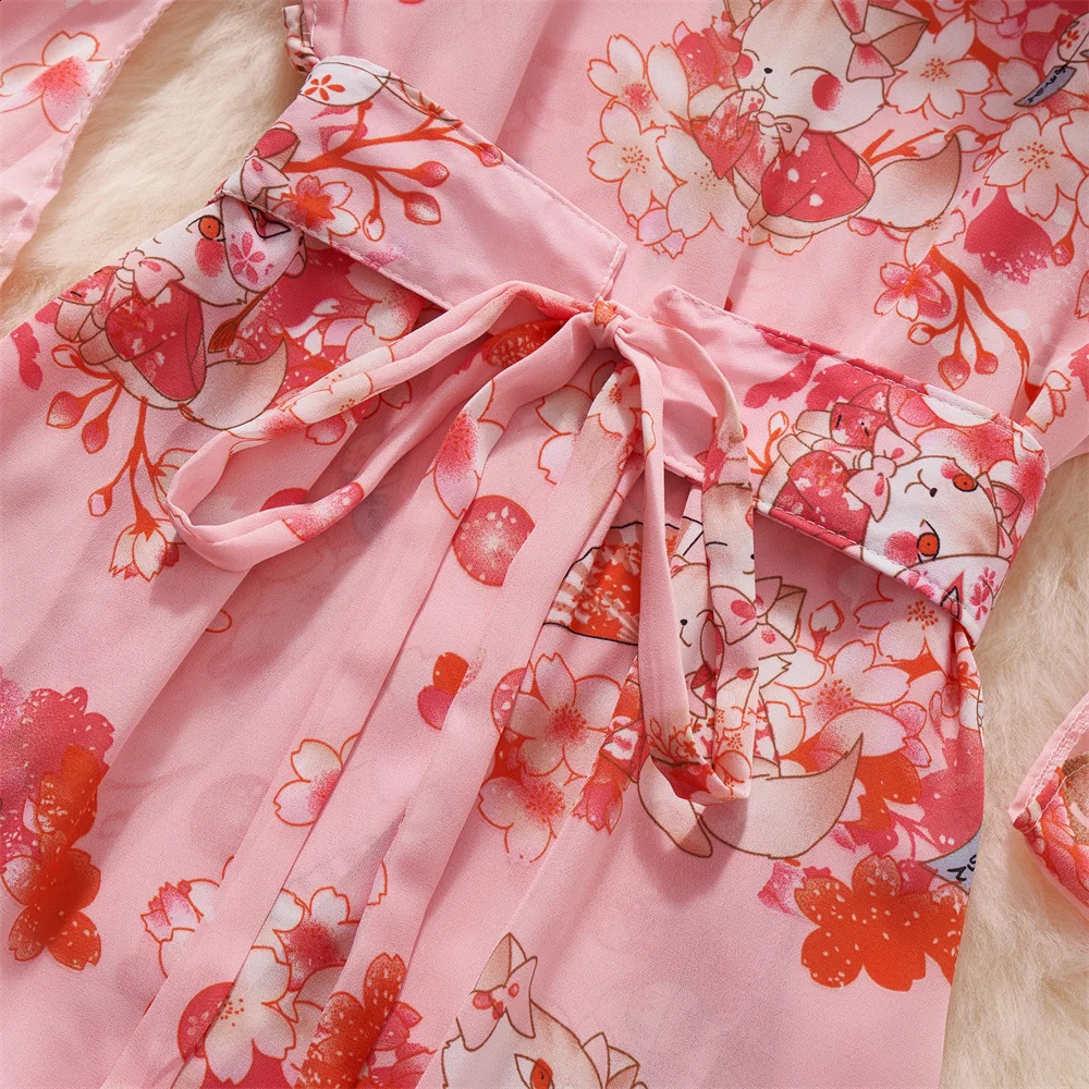 sweet Print Short Dress Sheer Sexy Kimono Slim Petal Sleeves Bathrobe Womens Secret Clothes Erotic Lingerie Pajama Nightwear 250319