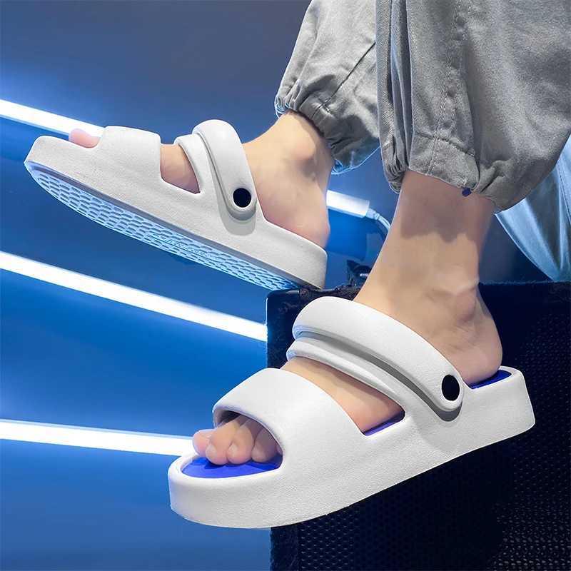 Mens casual cotton breathable soft beach sandals flip up shoes outdoor walking shoes non slip silent shoelaces Y250320