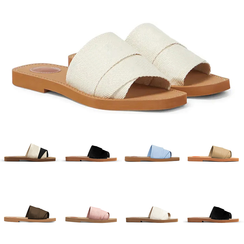 Free Shipping Designer Slippers Shoes for Women Sandals Woody Flat Mules Slides Woman Canvas Summer Sandal Black White