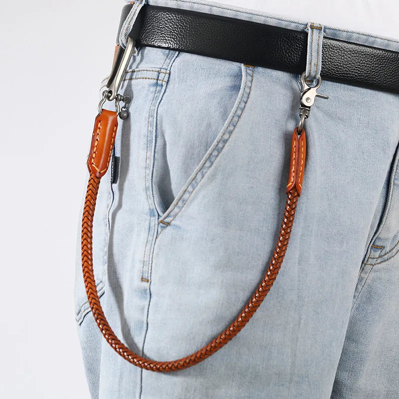 Hip Hop Keychain Waist Leather Biker Chain Brown Color Rock Punk Trousers Jean Motorcycle Men Jewelry Cross Braid Pants Chains 250320