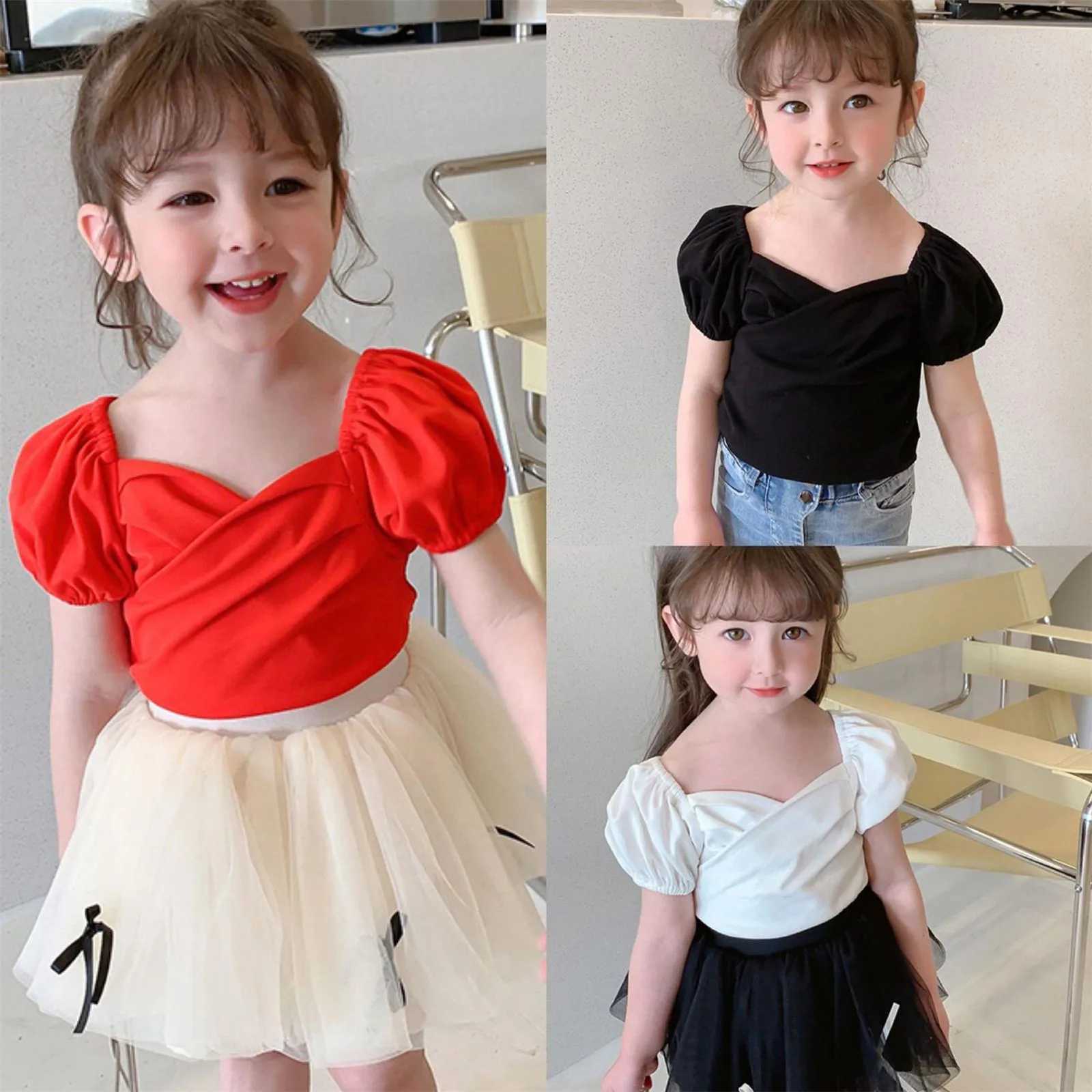 Children Sleeve T Shirt Summer Vintage Girls Top 3 8 Years Old Childrens Clothing 2t Long Sleeve Shirts Girls PackT250320