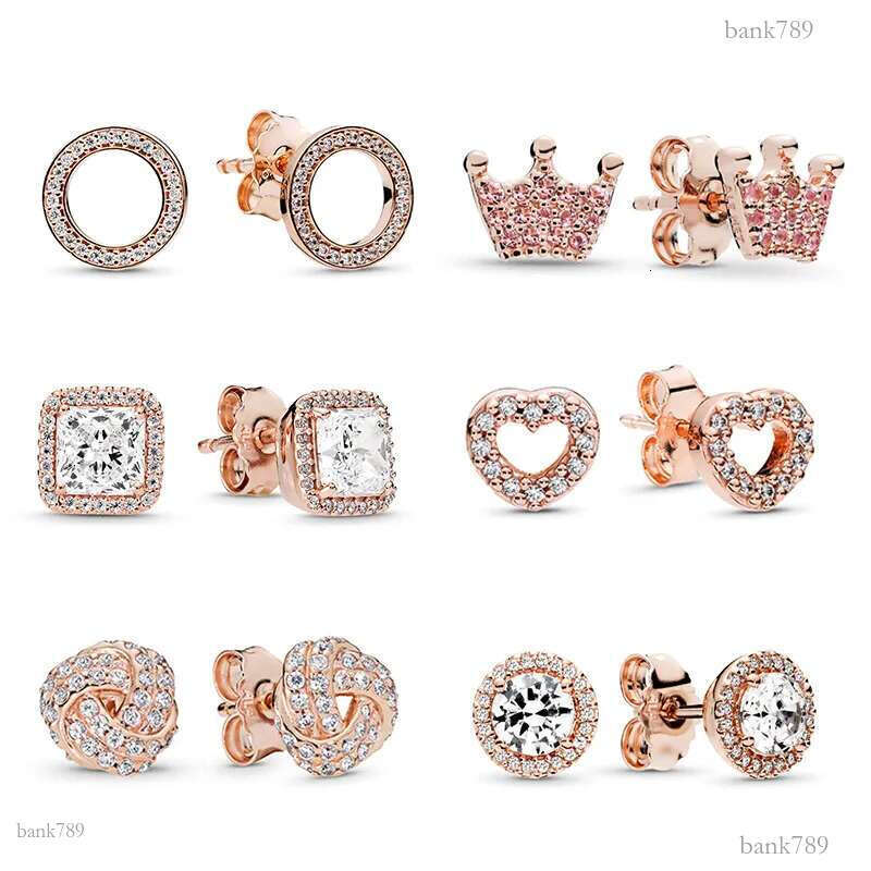 Popular High Quality 925 Sterling Silver Rose Gold Stud Earrings Women Crown Love Round Earring Jewelry Women's Jewelry Accessories
